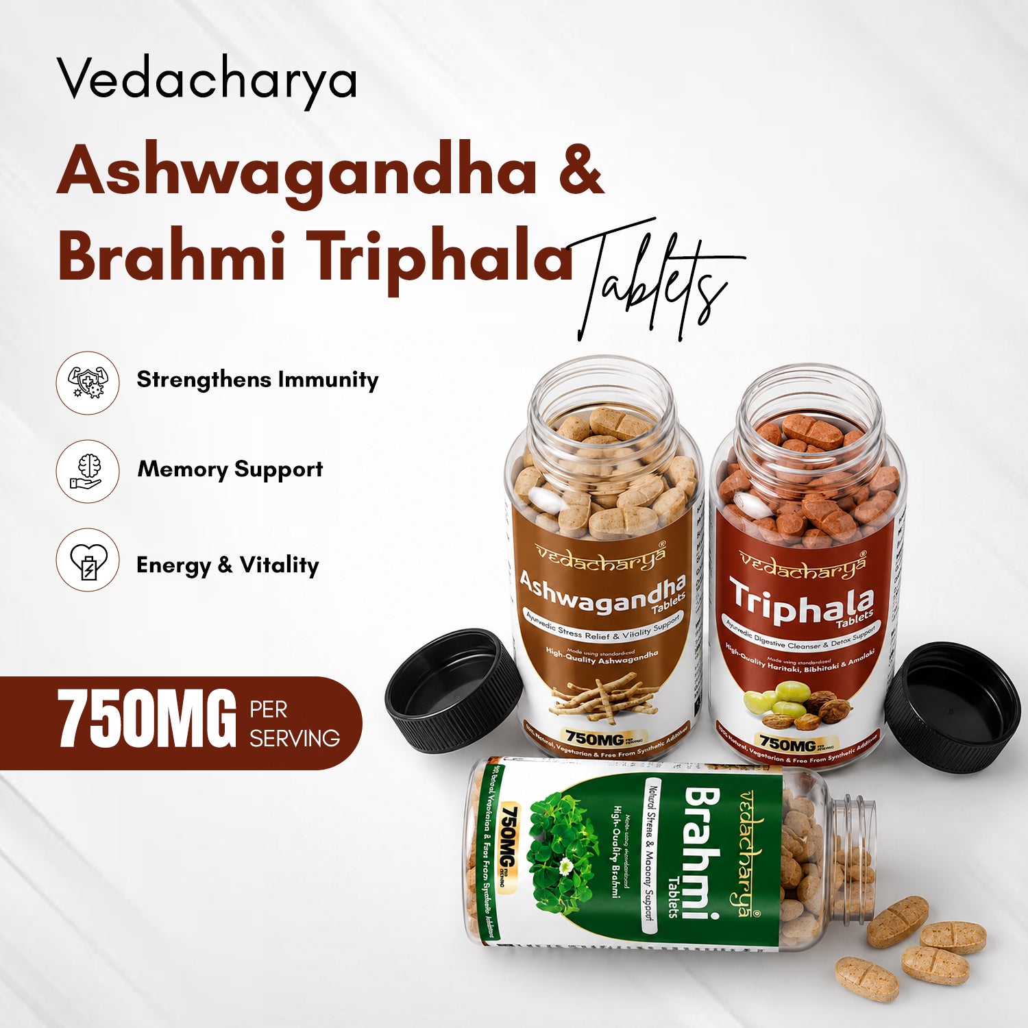 Ashwagandha, Triphala, Brahmi Tablet Combo