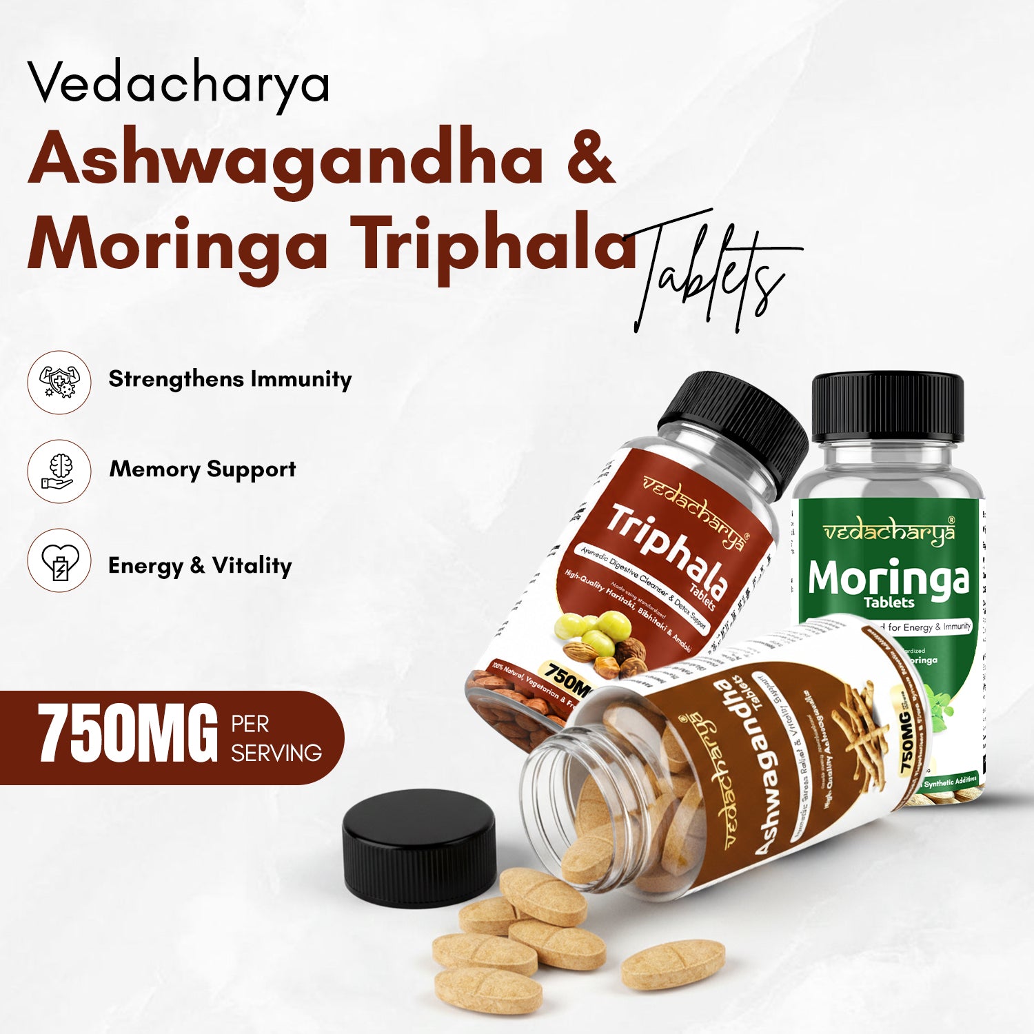 Ashwagandha, Triphala & Moringa Tablets Combo