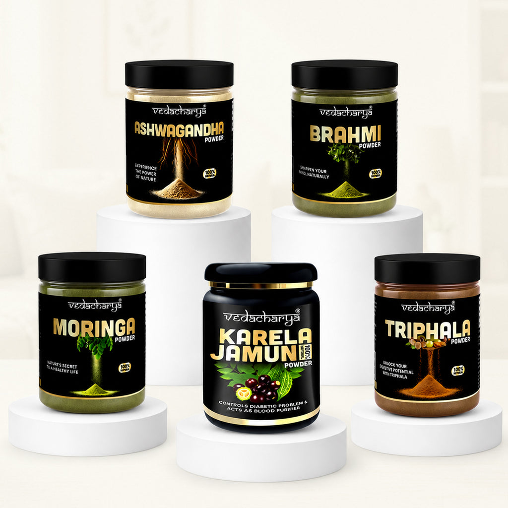 Ashwagandha, Brahmi, Moringa, Karela Jamun & Triphala Powder Combo