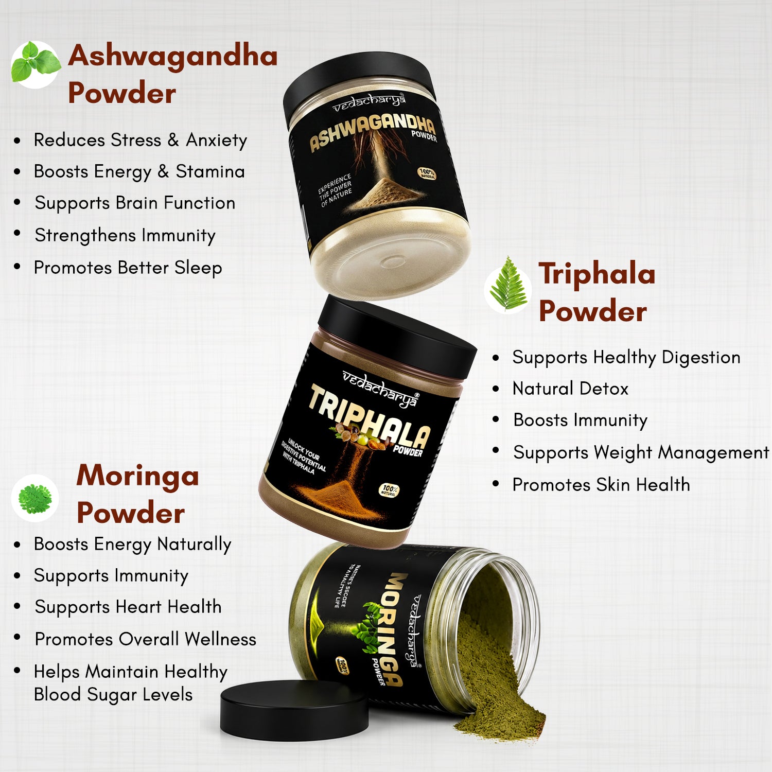 Ashwagandha, Moringa & Triphala Powder Combo