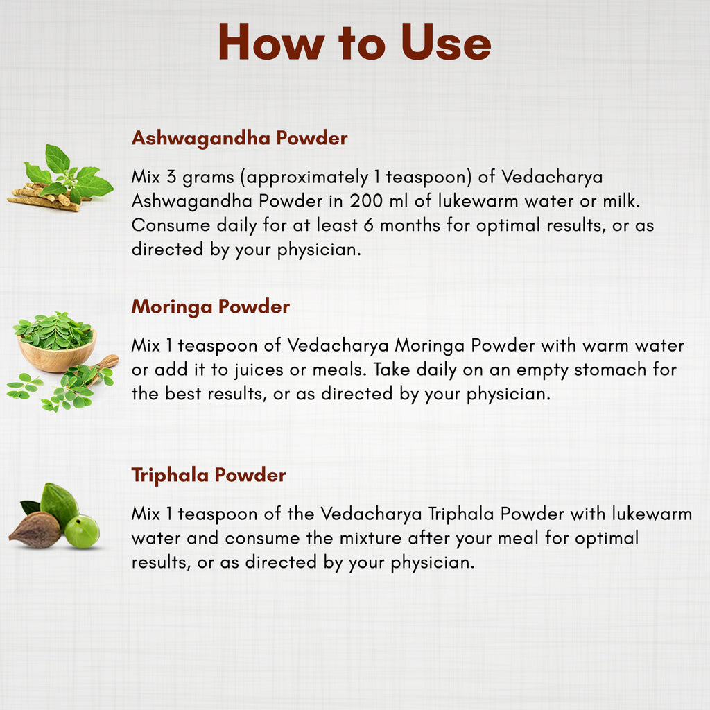 Ashwagandha, Moringa & Triphala Powder Combo