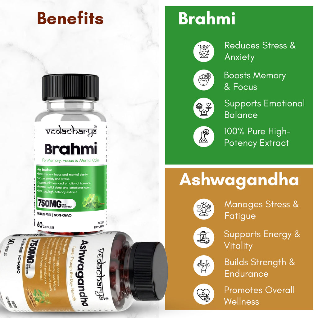 Ashwagandha, Brahmi Capsules Combo