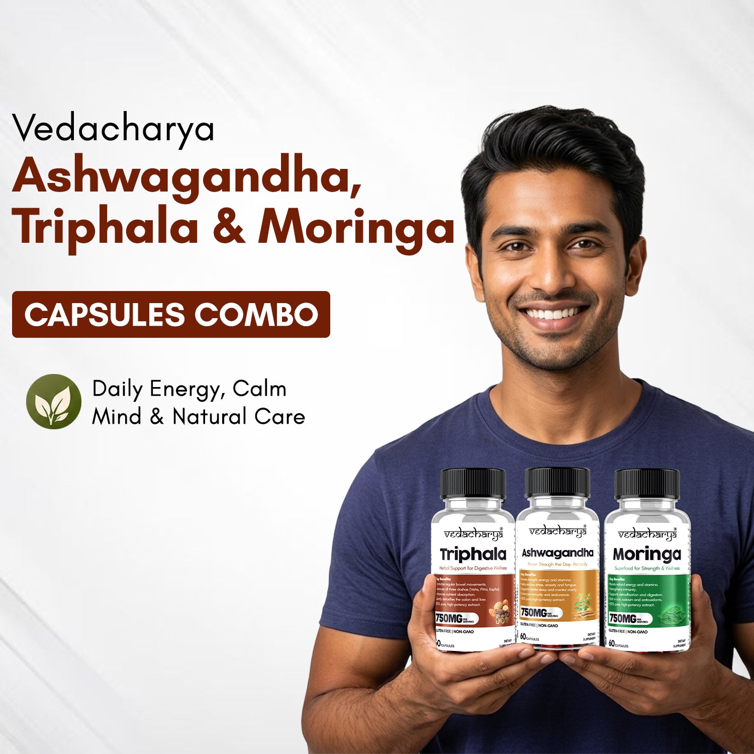 Ashwagandha,Triphala & Moringa Capsules Combo