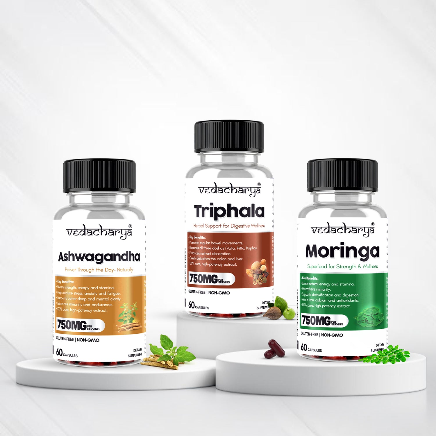 Ashwagandha,Triphala & Moringa Capsules Combo