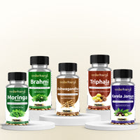 Triphala, Brahmi, Ashwagandha, Karela Jamun & Moringa Tablets Combo