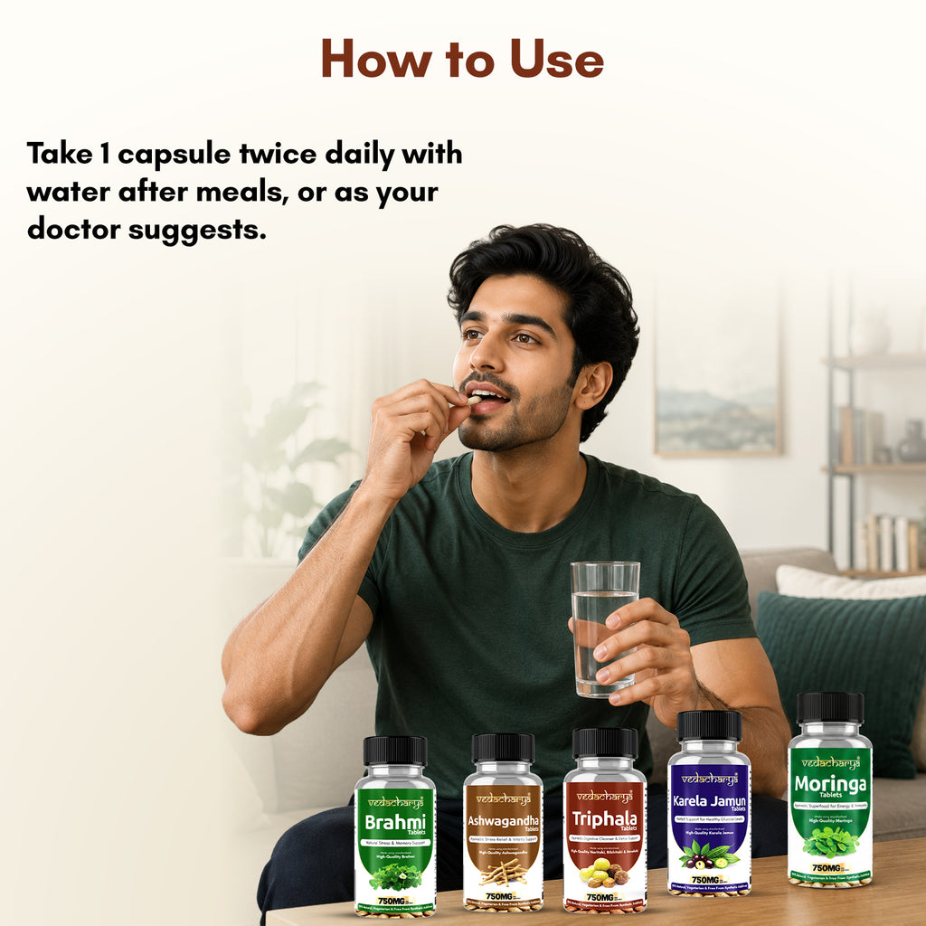 Triphala, Brahmi, Ashwagandha, Karela Jamun & Moringa Tablets Combo