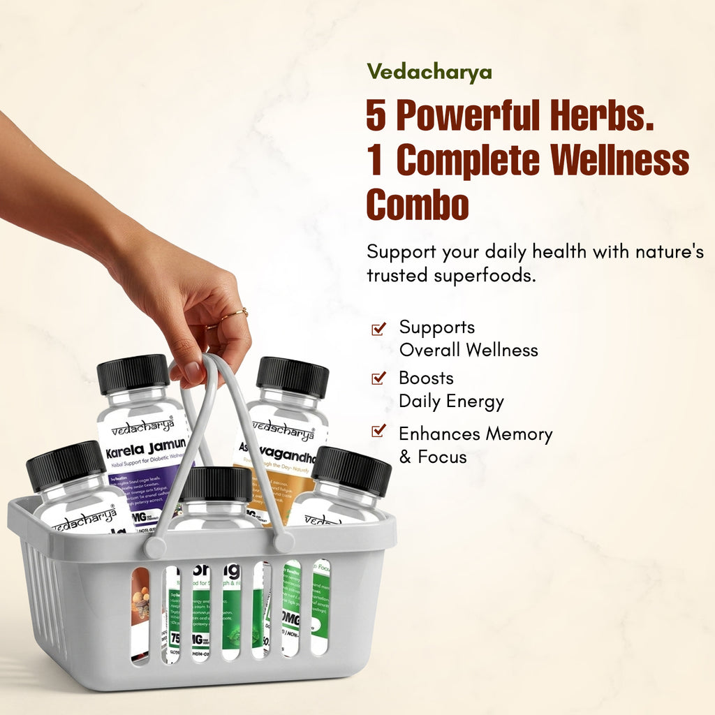 Karela Jamun, Moringa, Ashwagandha, Triphala, & Brahmi Capsules Combo