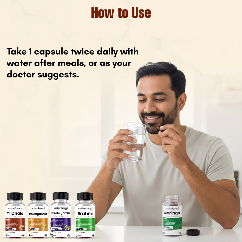 Karela Jamun, Moringa, Ashwagandha, Triphala, & Brahmi Capsules Combo