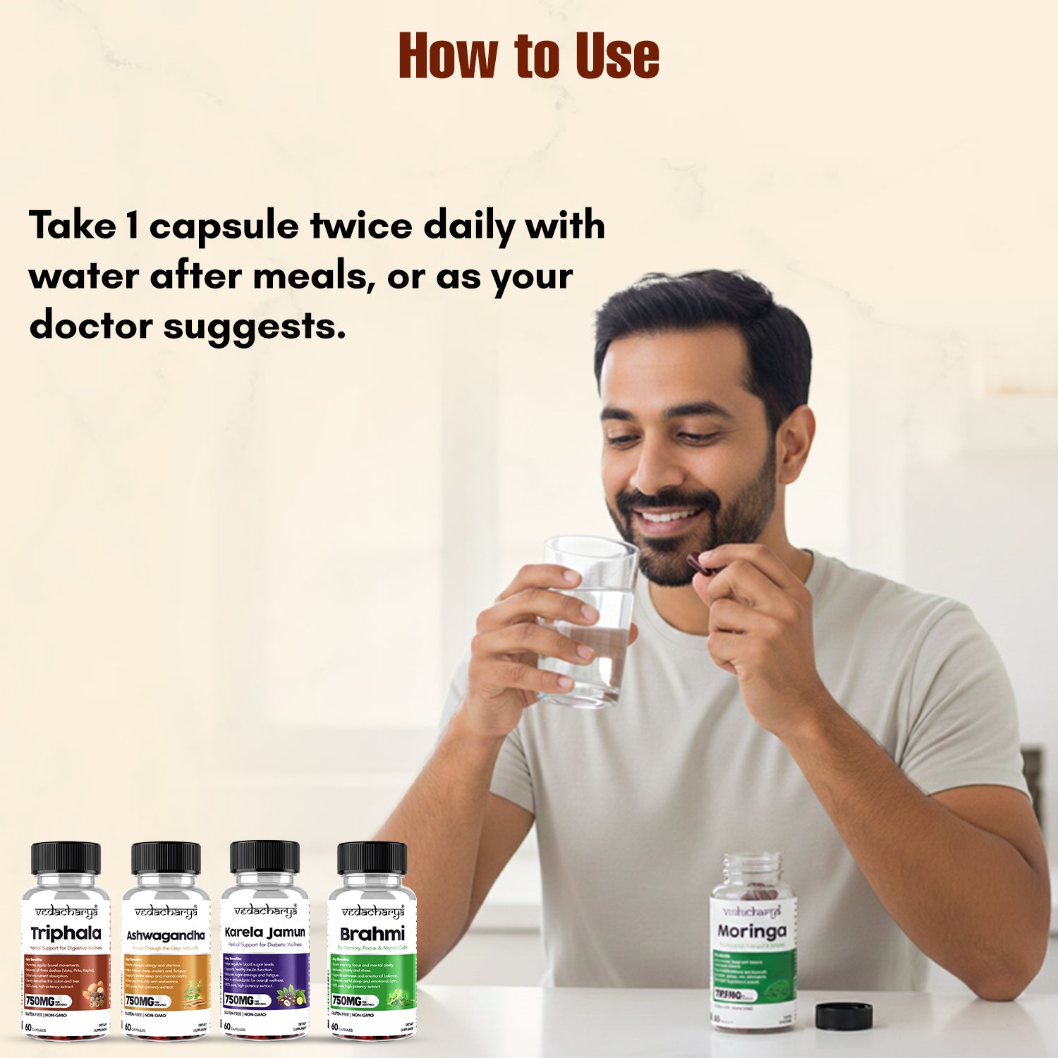 Karela Jamun, Moringa, Ashwagandha, Triphala, & Brahmi Capsules Combo