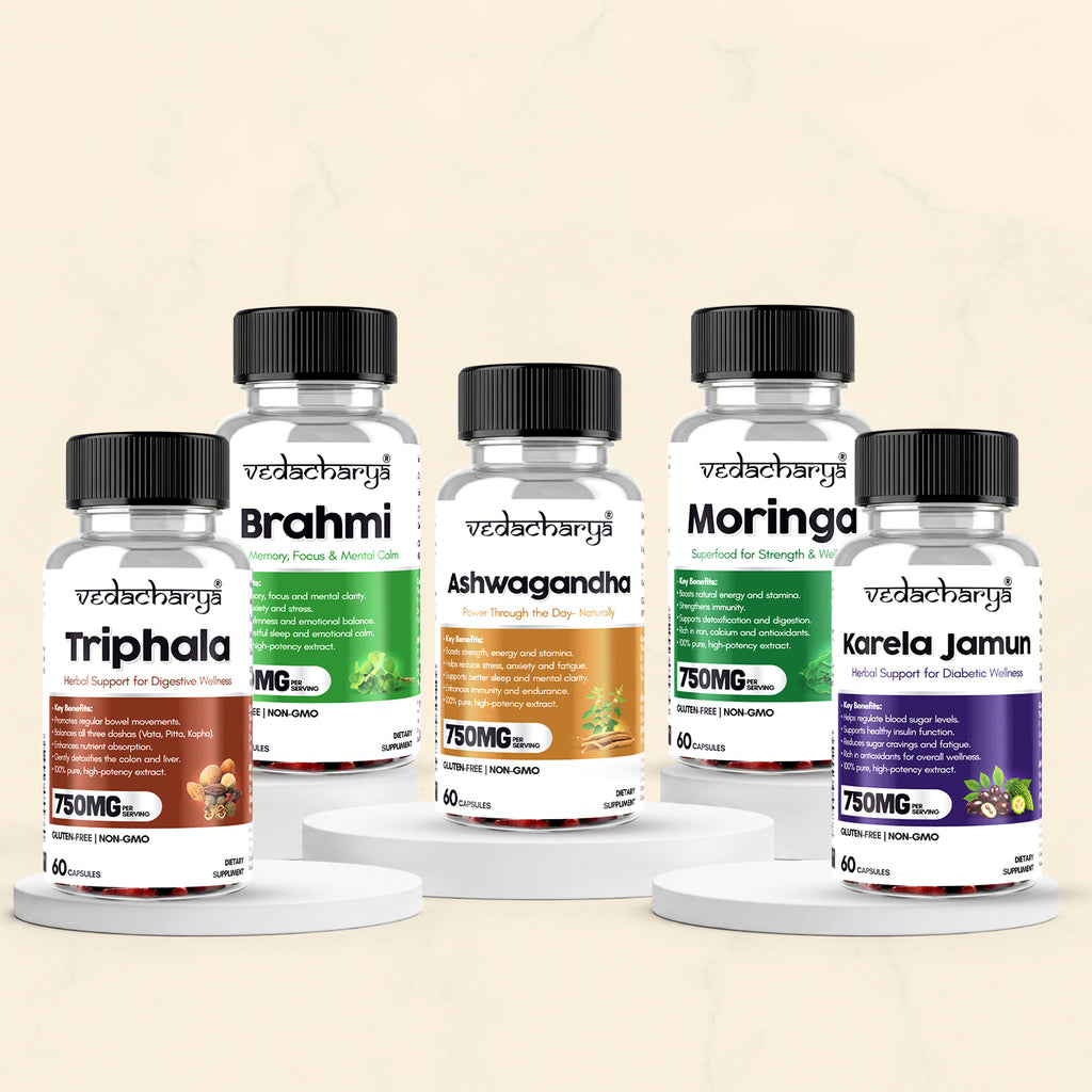 Karela Jamun, Moringa, Ashwagandha, Triphala, & Brahmi Capsules Combo
