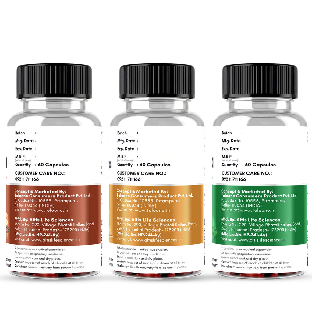Vedacharya Triphala, Moringa, Ashwagandha Capsules Combo