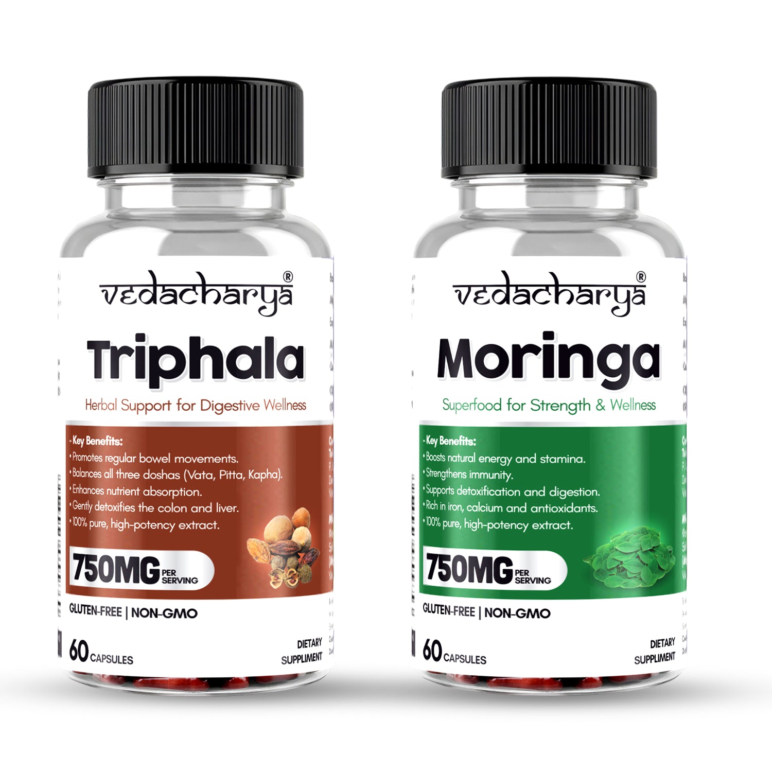 Vedachrya Triphala, Moringa Capsules Combo