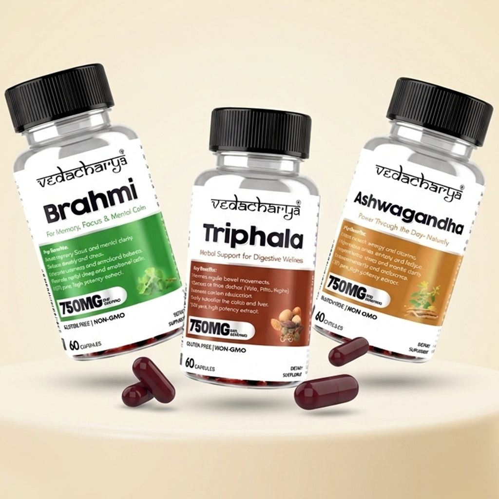 Vedacharya Ashwagandha, Triphala & Brahmi Capsules Combo