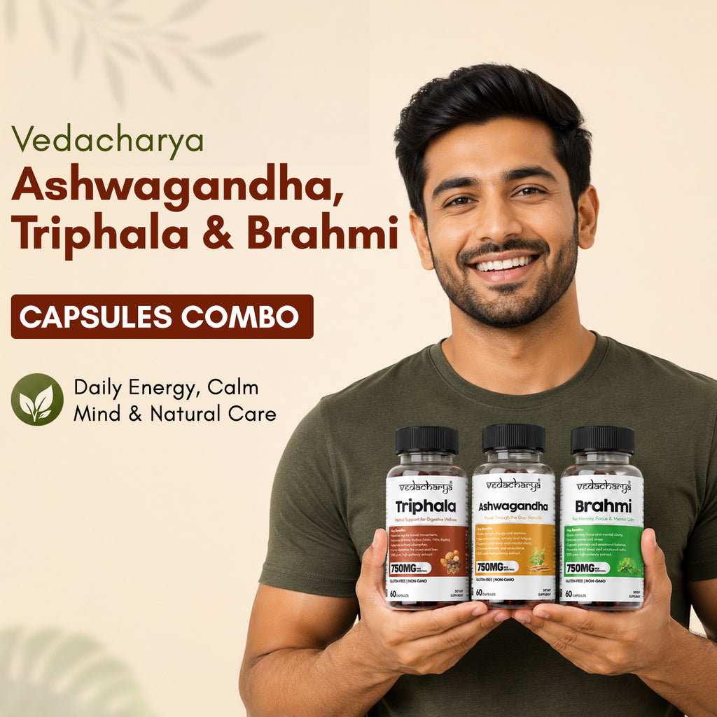 Vedacharya Ashwagandha, Triphala & Brahmi Capsules Combo