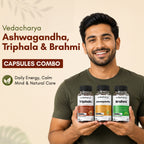 Vedacharya Ashwagandha, Triphala & Brahmi Capsules Combo